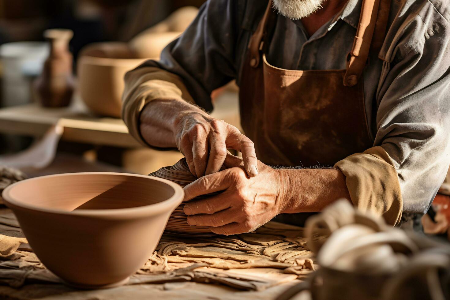 AI Generative Image of a craftsman making crafts with passion photo