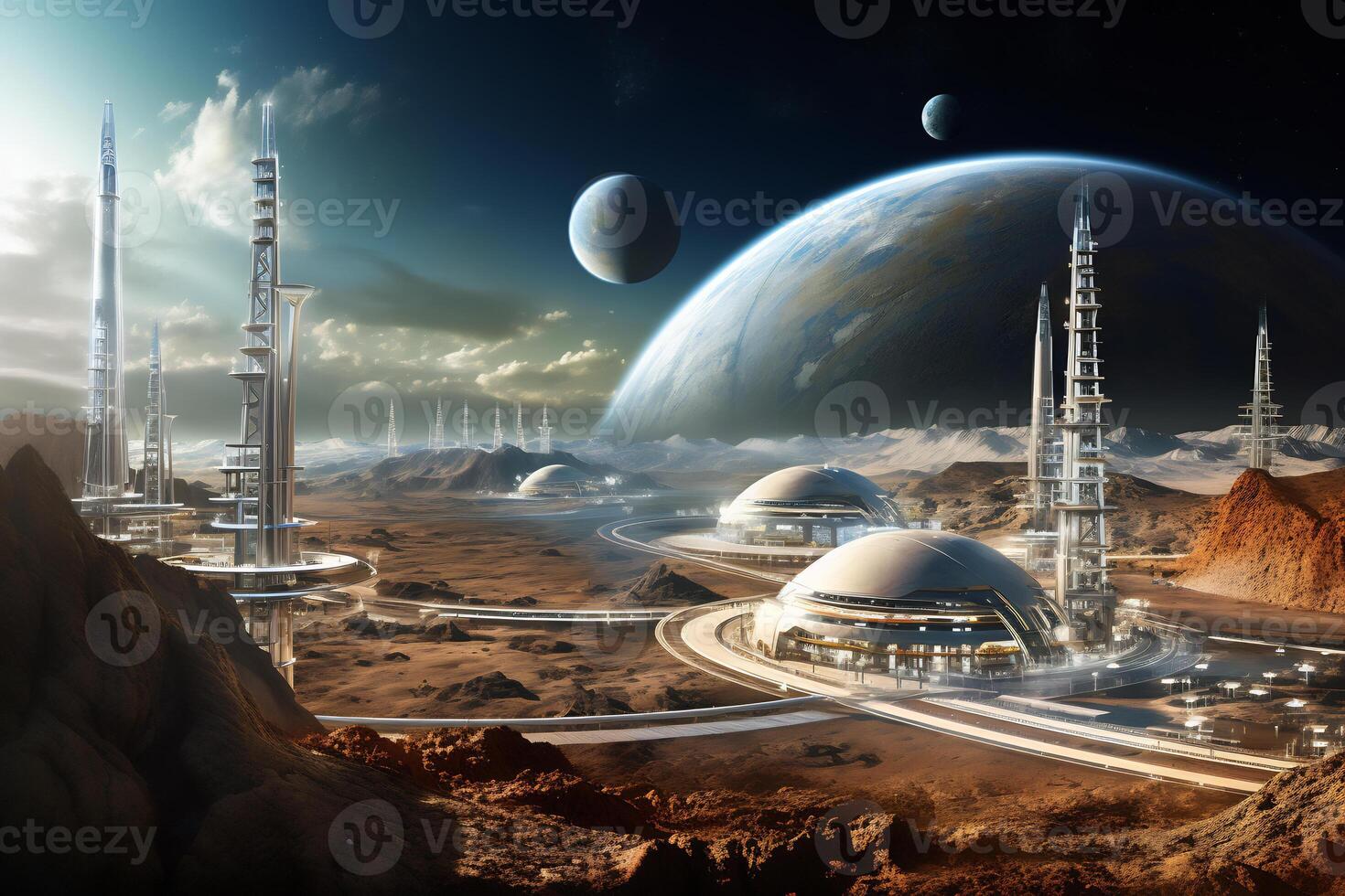 AI Generative Future of space exploration from colonization photo