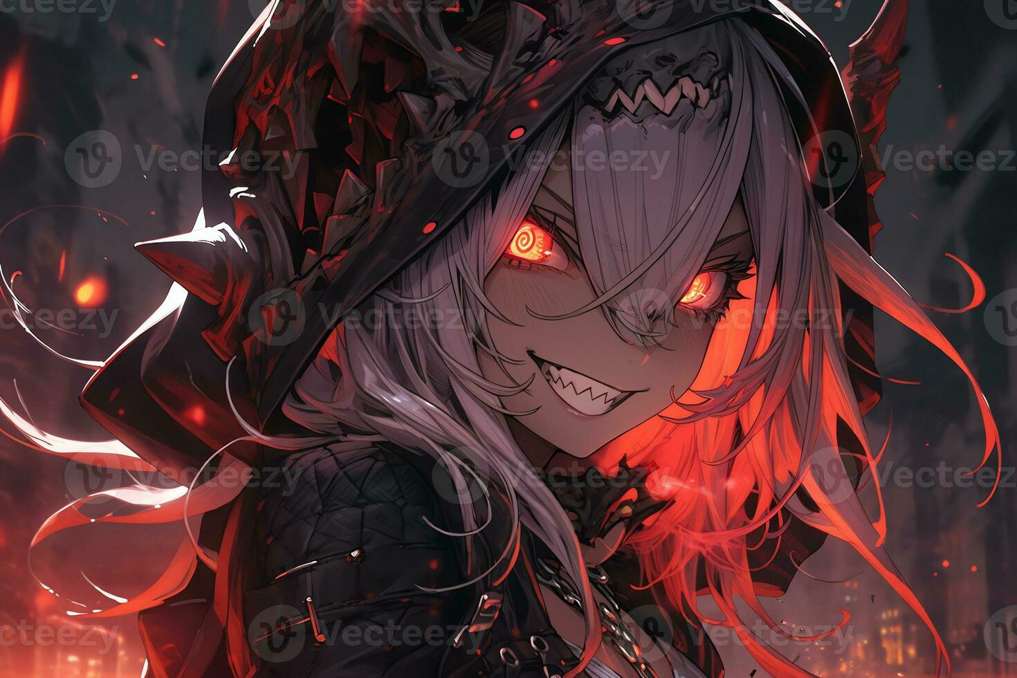 ai generativo hermosa demonio con el ojos luces arriba en anime estilo foto