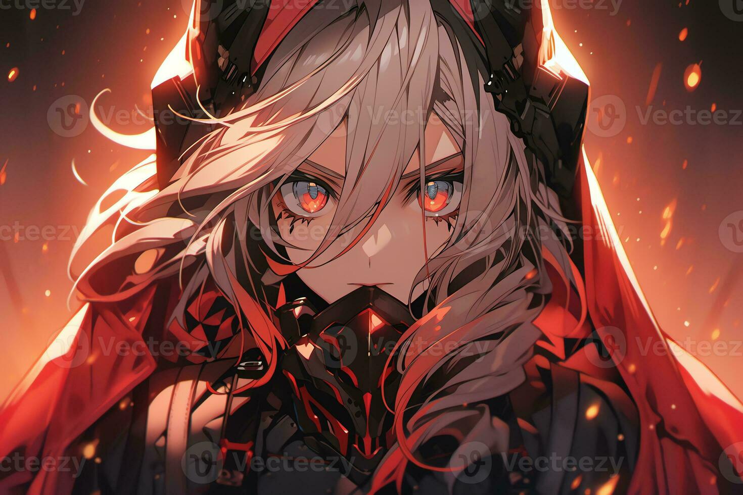 AI Generative Beautiful demon with the eyes lights up in anime style photo