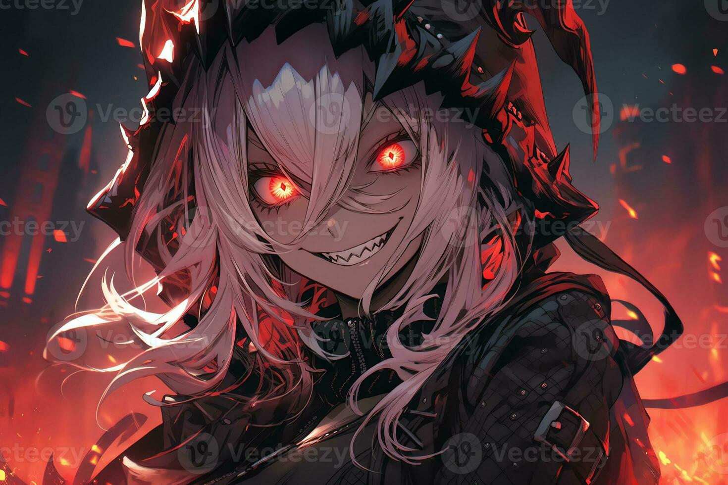 AI Generative Beautiful demon with the eyes lights up in anime style  31583857 Stock Photo at Vecteezy