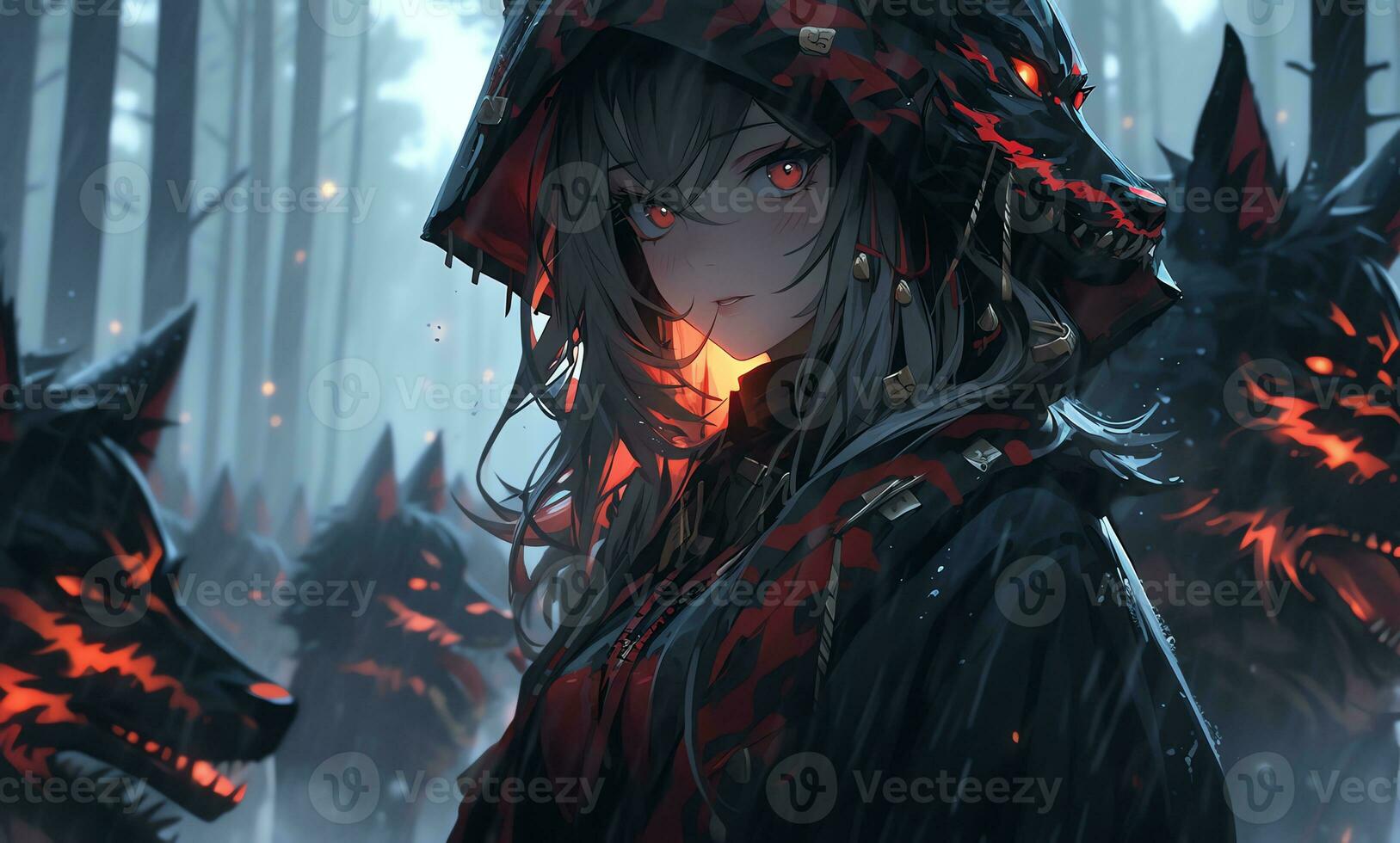 AI Generative samurai assassins girl with bright eyes in anime style photo