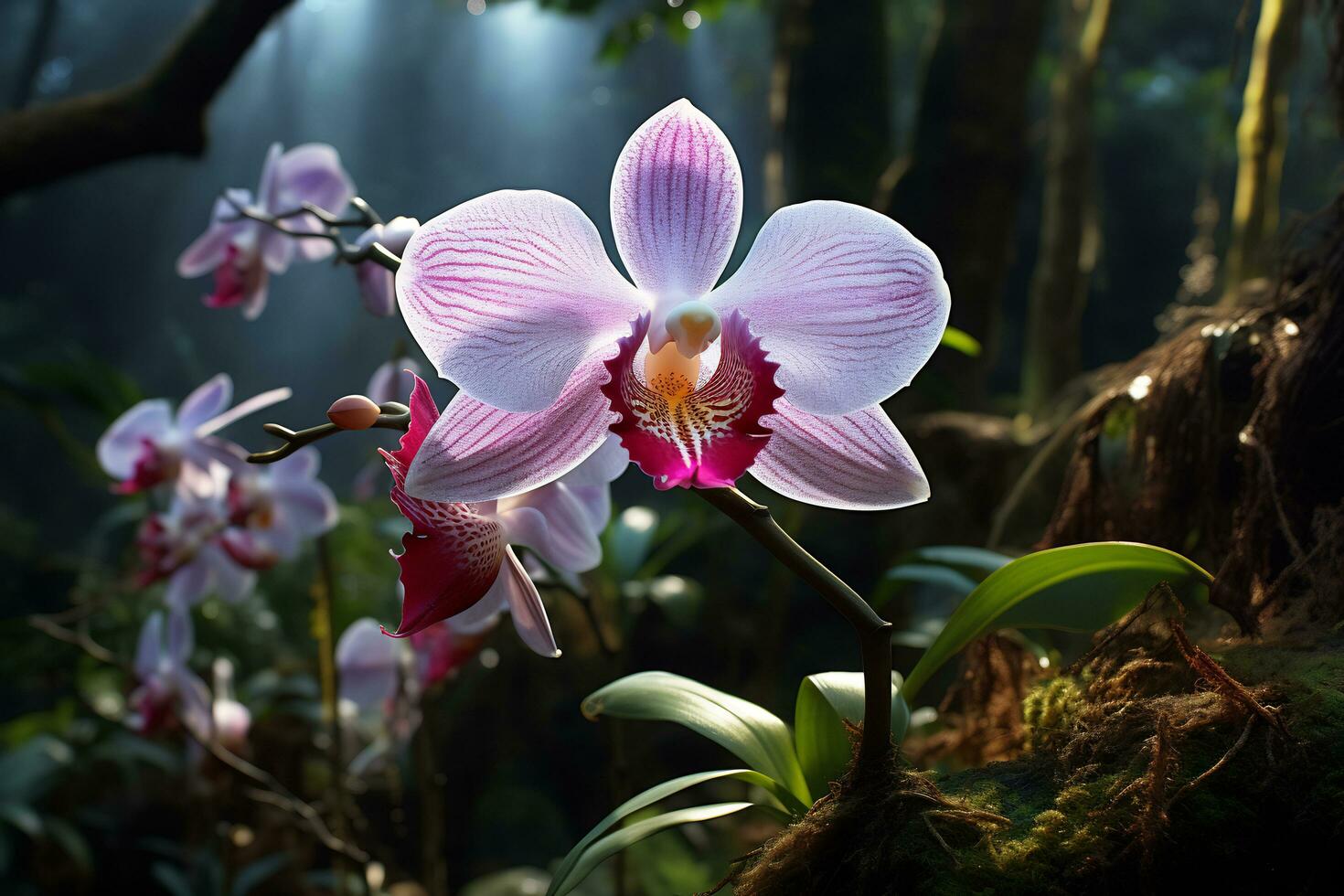 ai generativo foto de orquídea flor en un trascendente botánico jardín