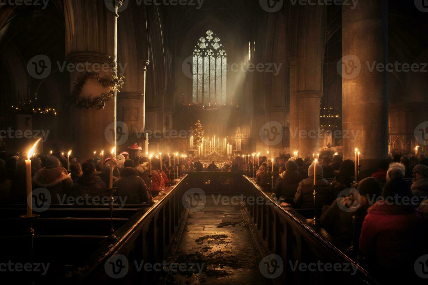 AI Generative enchanting image of a church midnight Christmas service photo