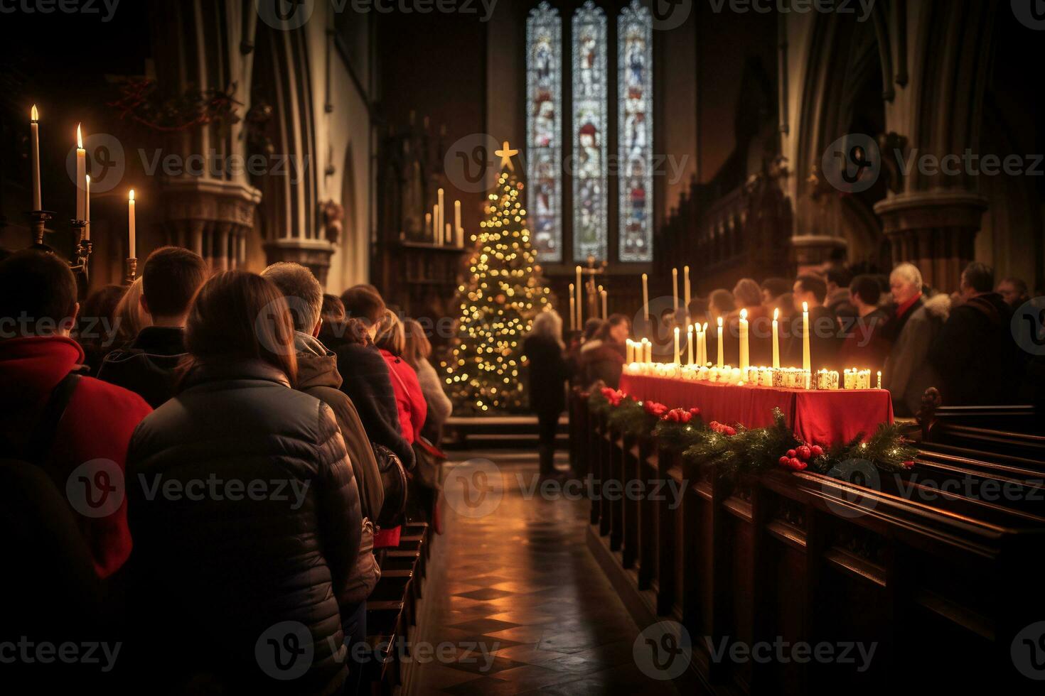 AI Generative enchanting image of a church midnight Christmas service photo