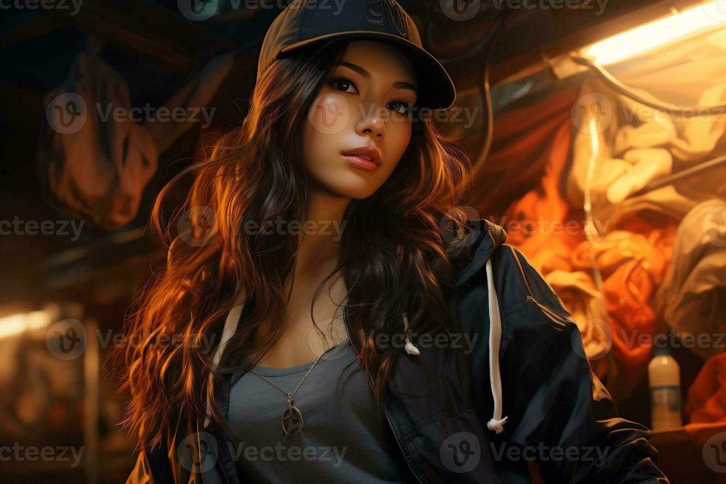 AI Generative beautiful asian baseball girl figure in casual outfit photo