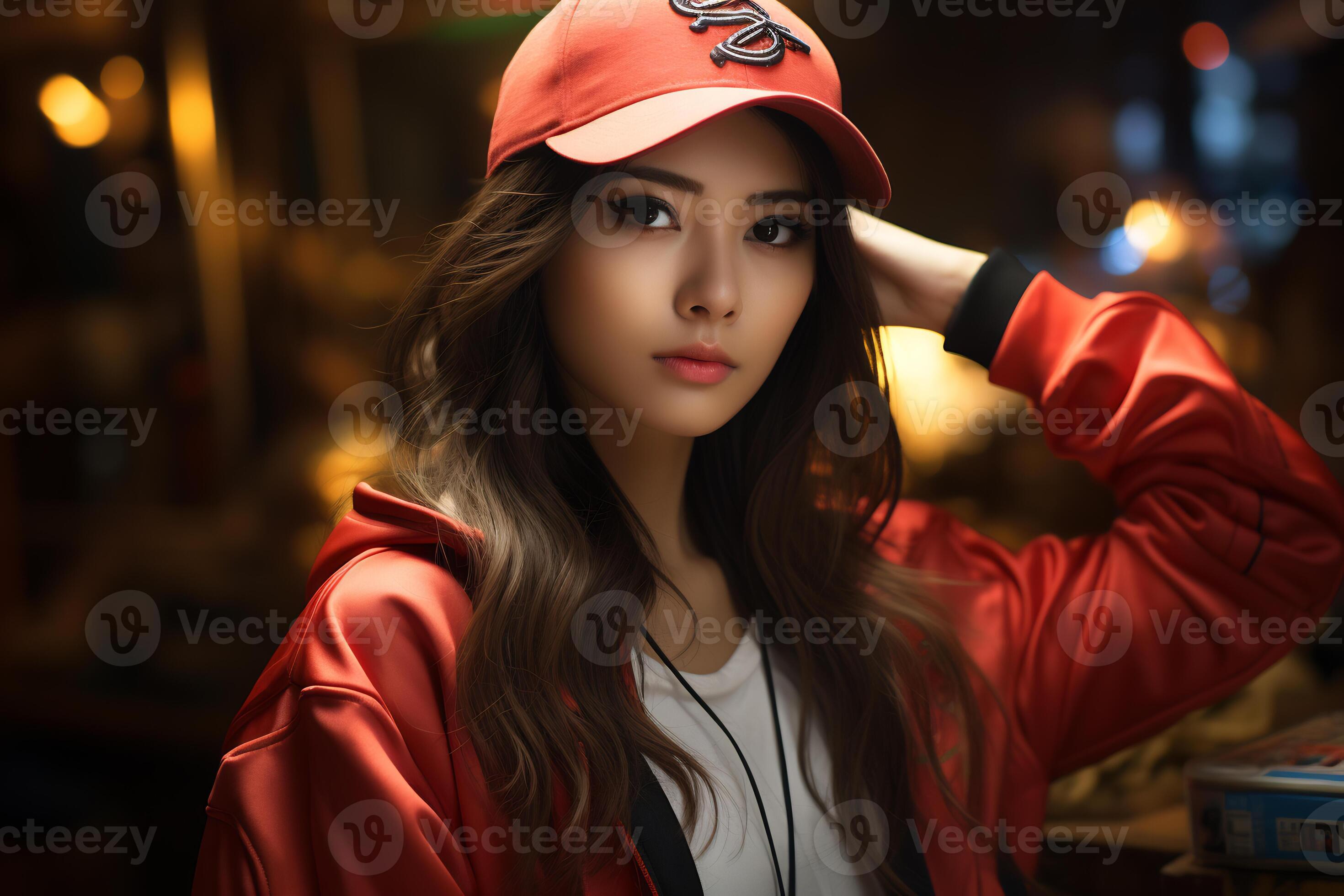 An beautiful asian baseball girl figure in casual outfit AI Generative