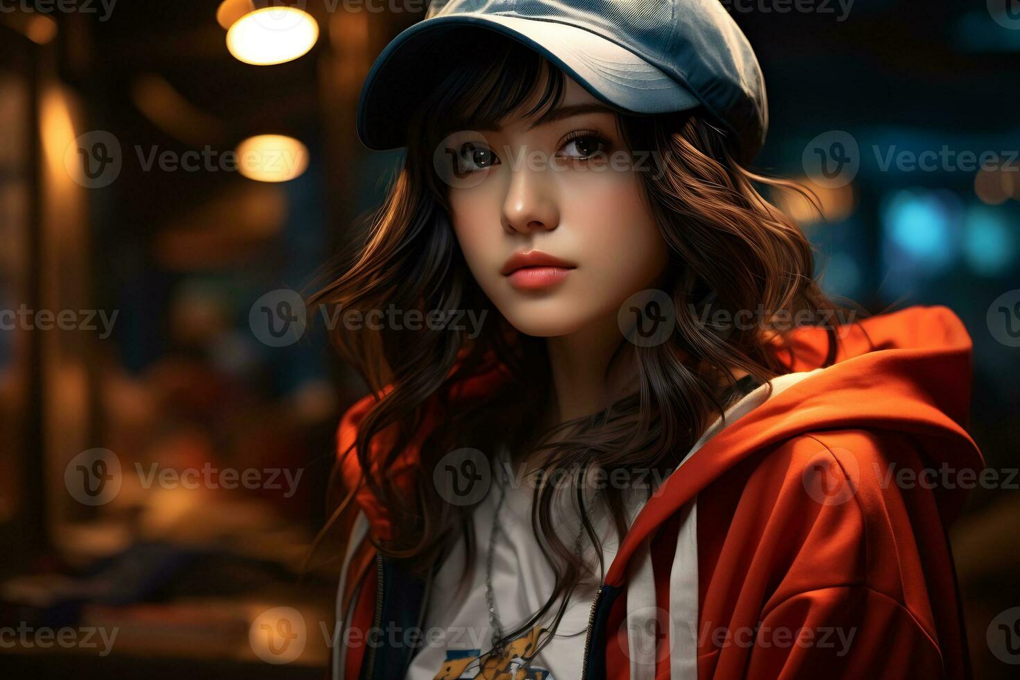 An beautiful asian baseball girl figure in casual outfit AI Generative photo