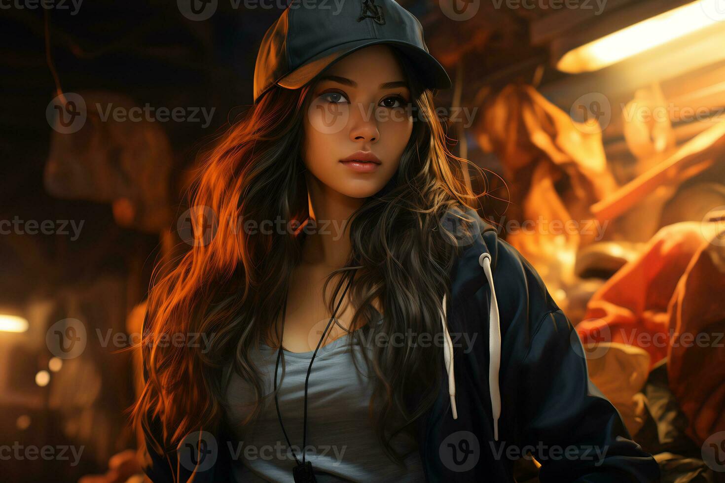 An beautiful asian baseball girl figure in casual outfit AI Generative photo