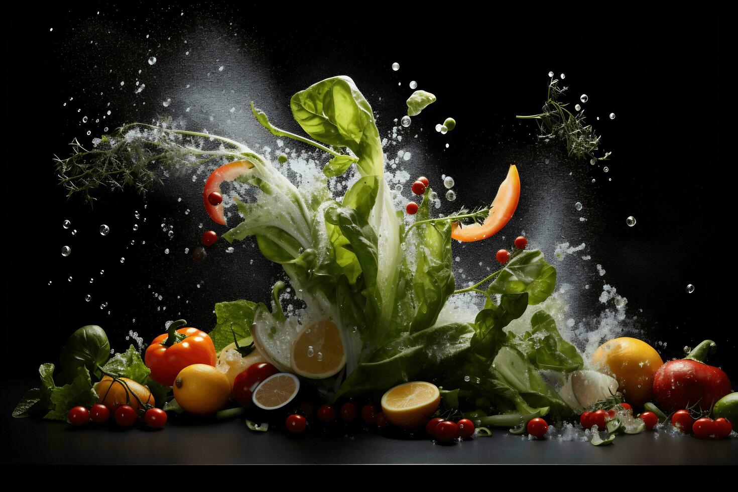 image of modern kitchen with vegetable on kitchen table AI Generative photo