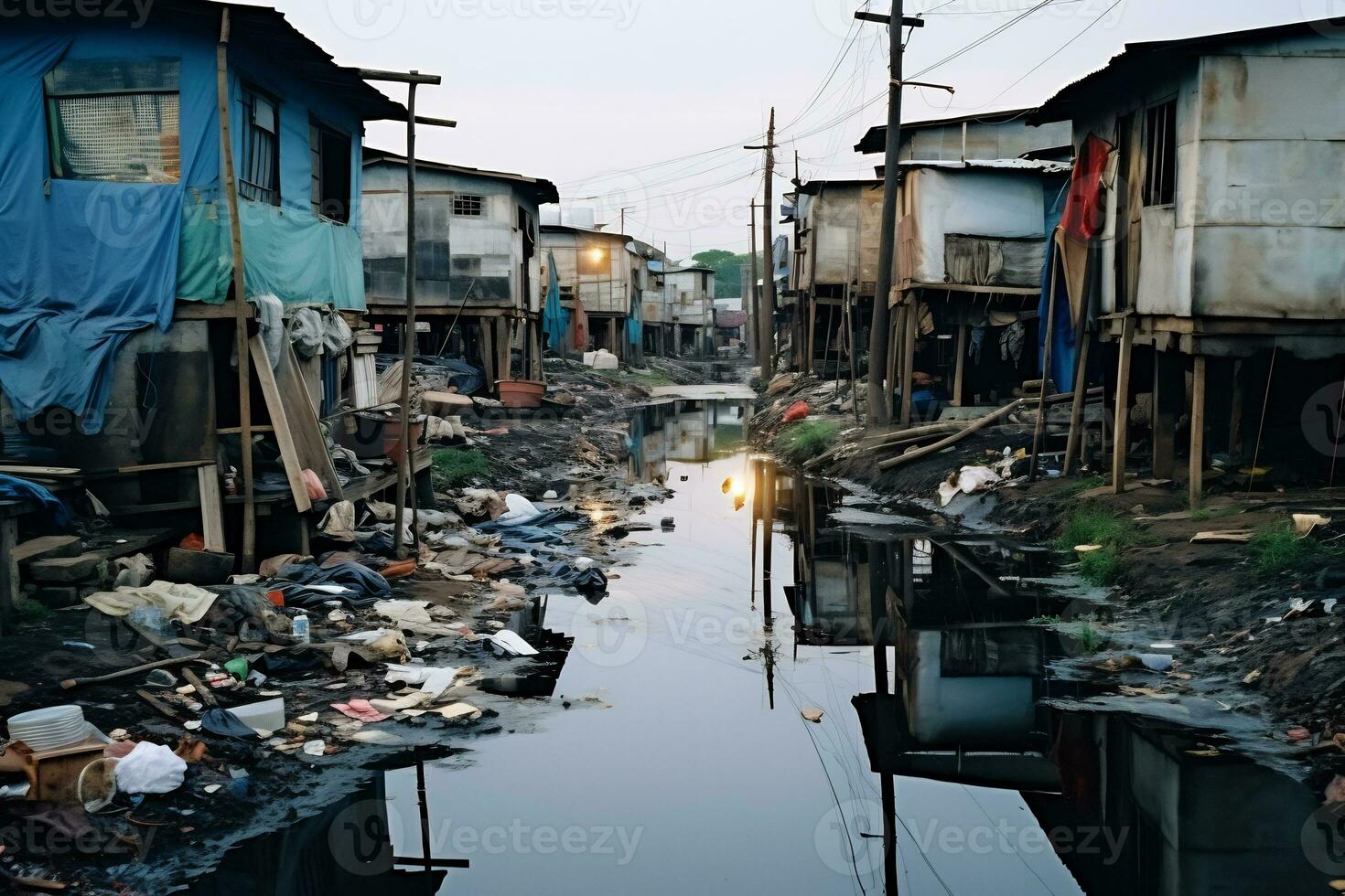 AI Generative Photos from slum settlements depicting economic disparate