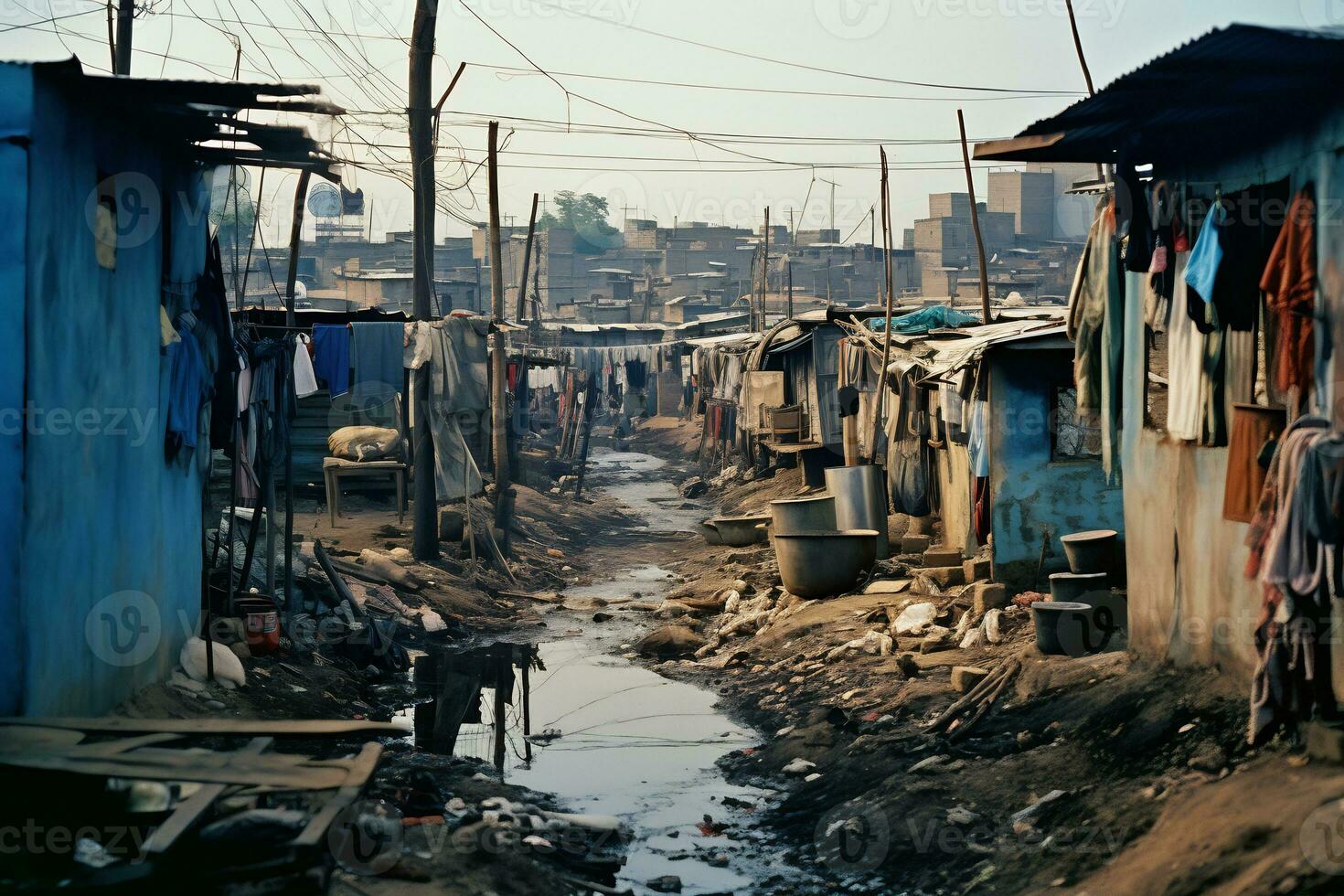 AI Generative Photos from slum settlements depicting economic disparate