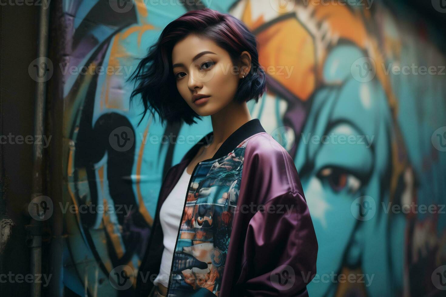 Beautiful asian girls short hair in casual outfit AI Generative photo