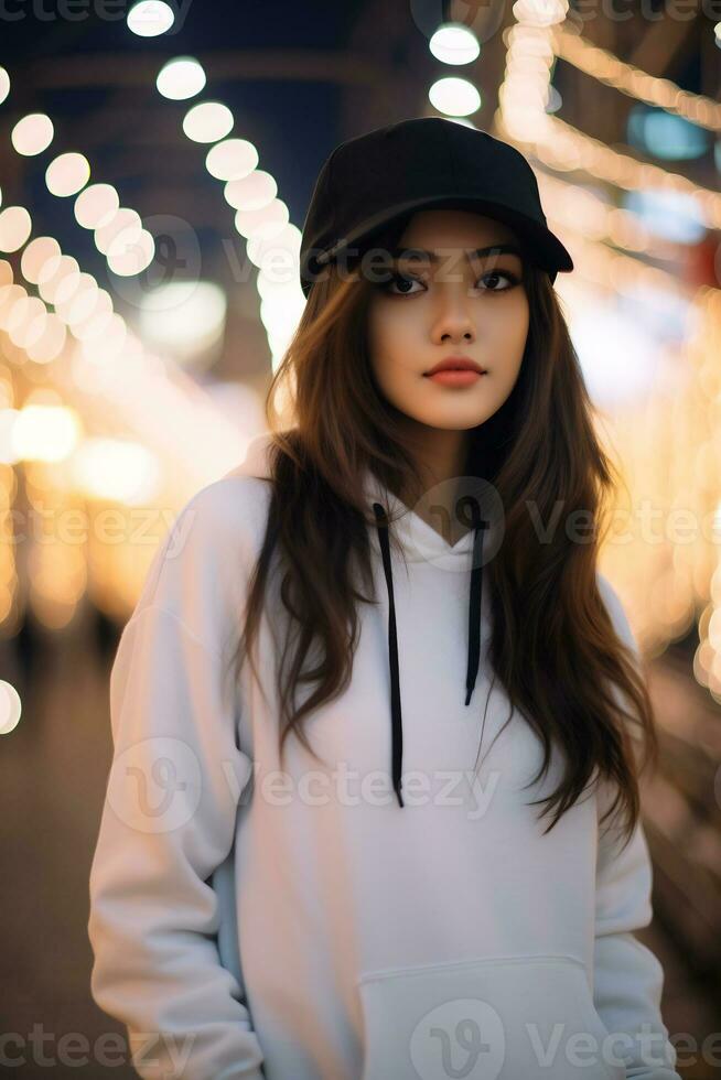 Beautiful asian girl wearing over size hoodie in casual style AI Generative photo