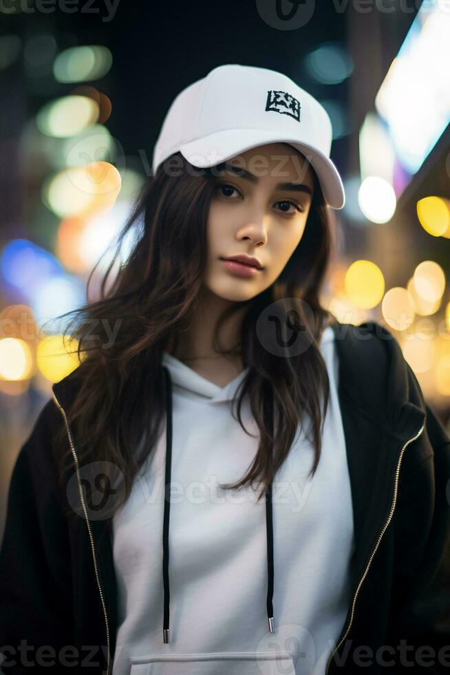 Beautiful asian girl wearing over size hoodie in casual style AI Generative photo