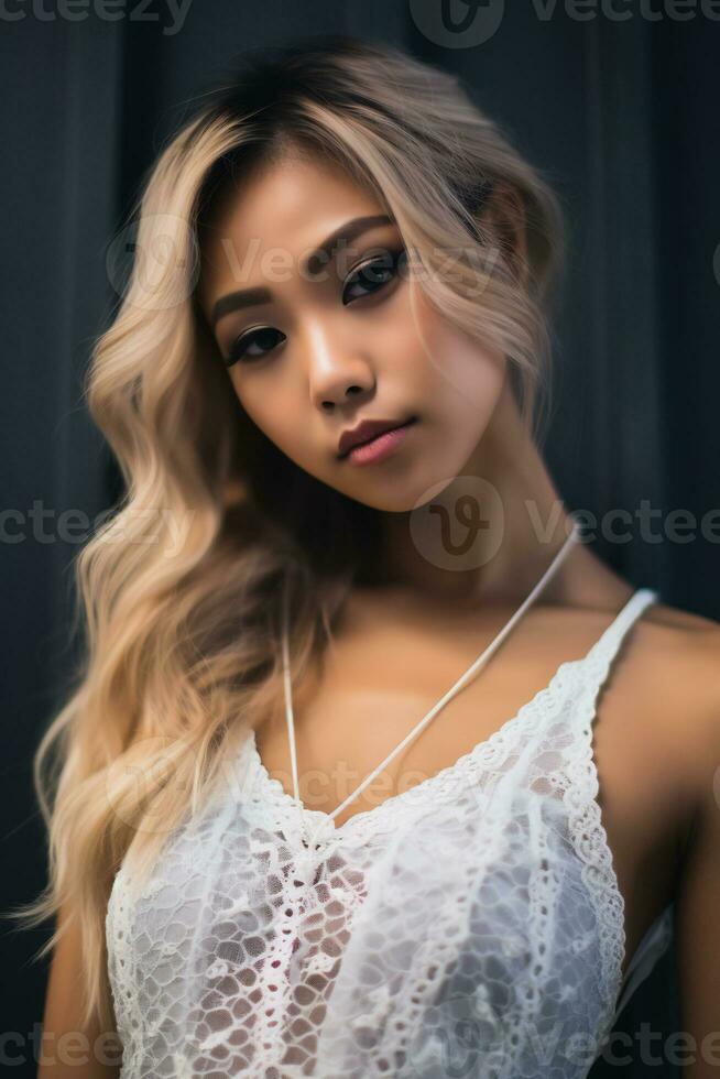 Beautiful asian young women delicated face AI Generative photo