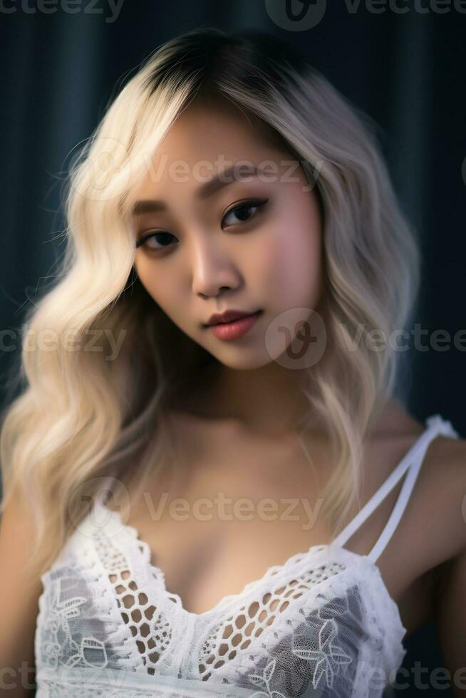 Beautiful asian young women delicated face AI Generative photo