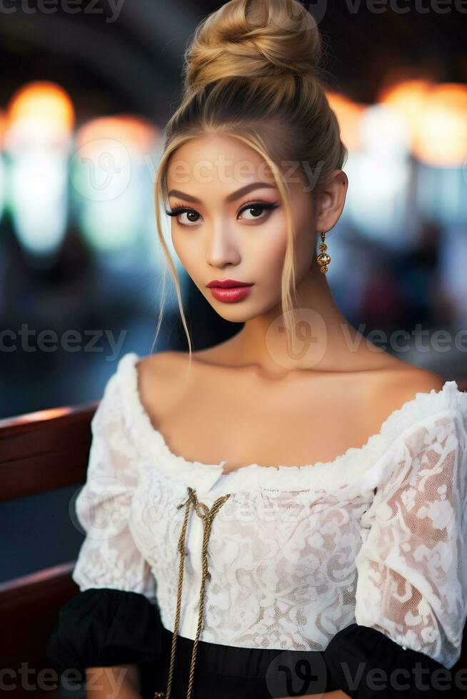 Beautiful asian young women delicated face AI Generative photo