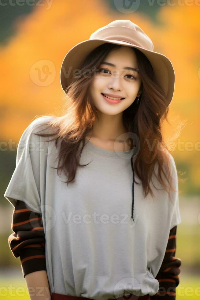 portrait of cute charm young asian wear casual outfit AI Generative photo