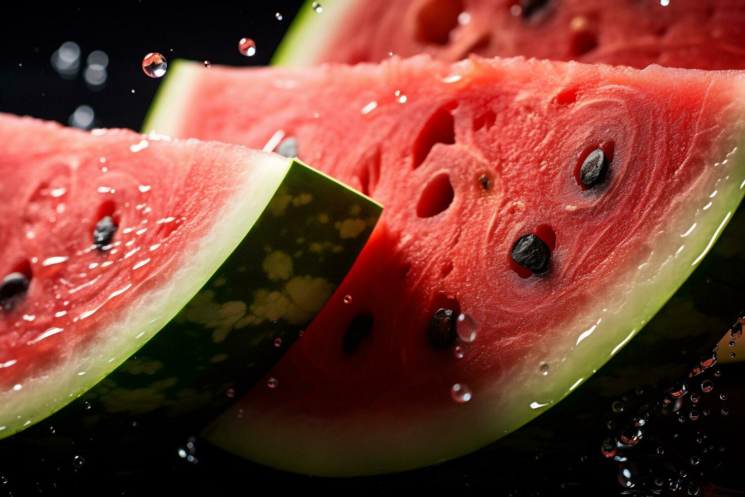 AI Generative image of juicy slice watermelon with water droplet photo