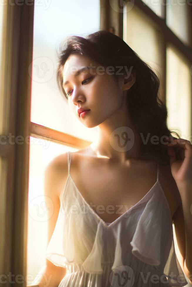 AI Generative beautiful asian girl showing natural beauty photo