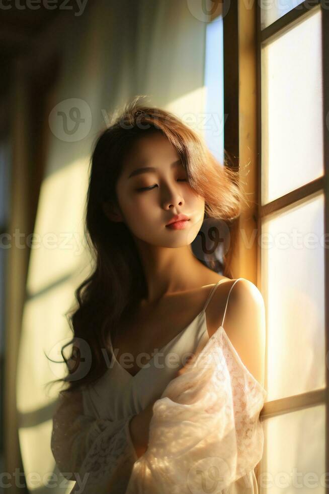 AI Generative beautiful asian girl showing natural beauty photo