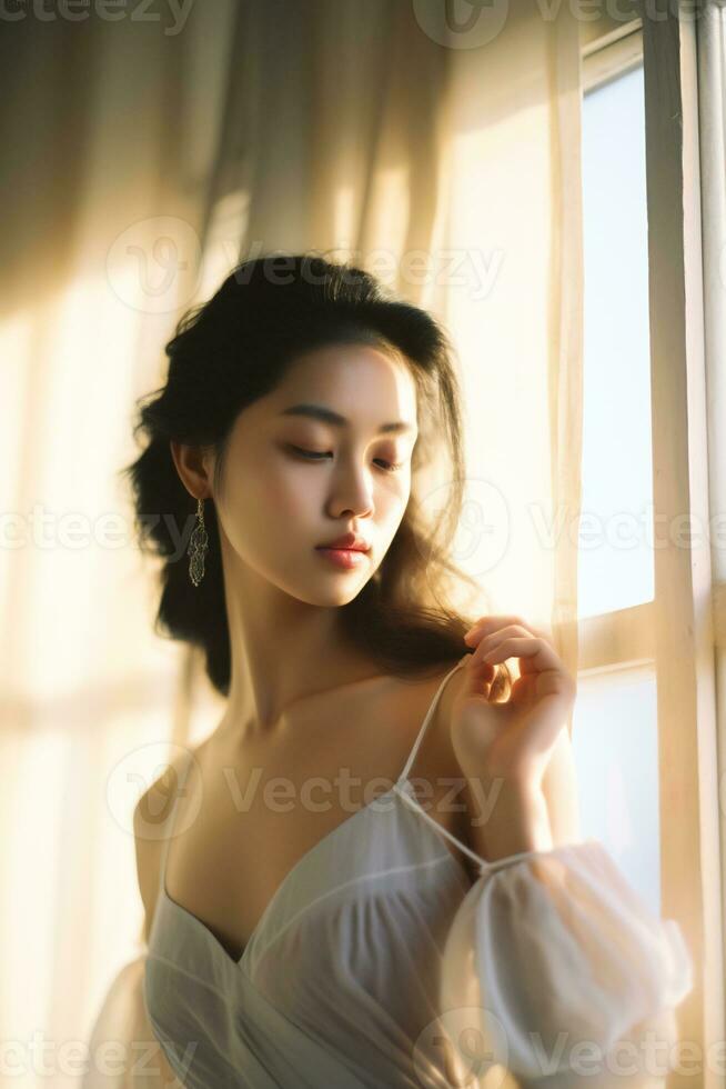 AI Generative beautiful asian girl showing natural beauty photo