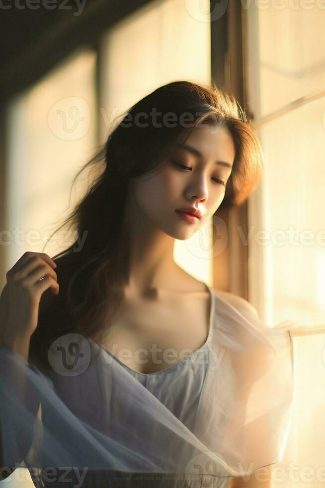 AI Generative beautiful asian girl showing natural beauty photo