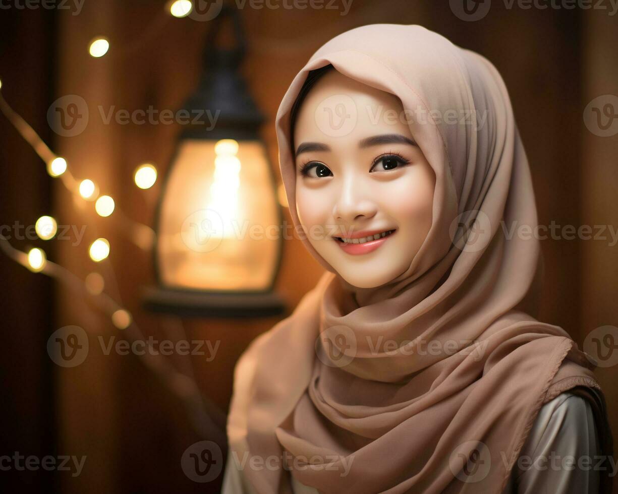 AI Generative Beautiful asian muslim girl wearing hijab photo
