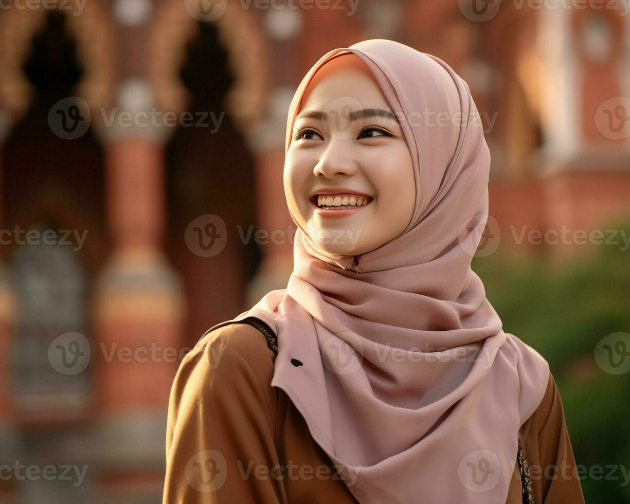 AI Generative Beautiful asian muslim girl wearing hijab photo