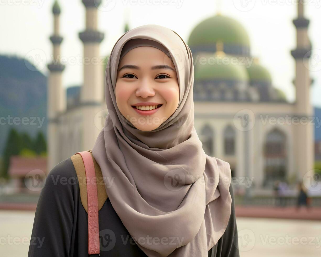 AI Generative Beautiful asian muslim girl wearing hijab photo