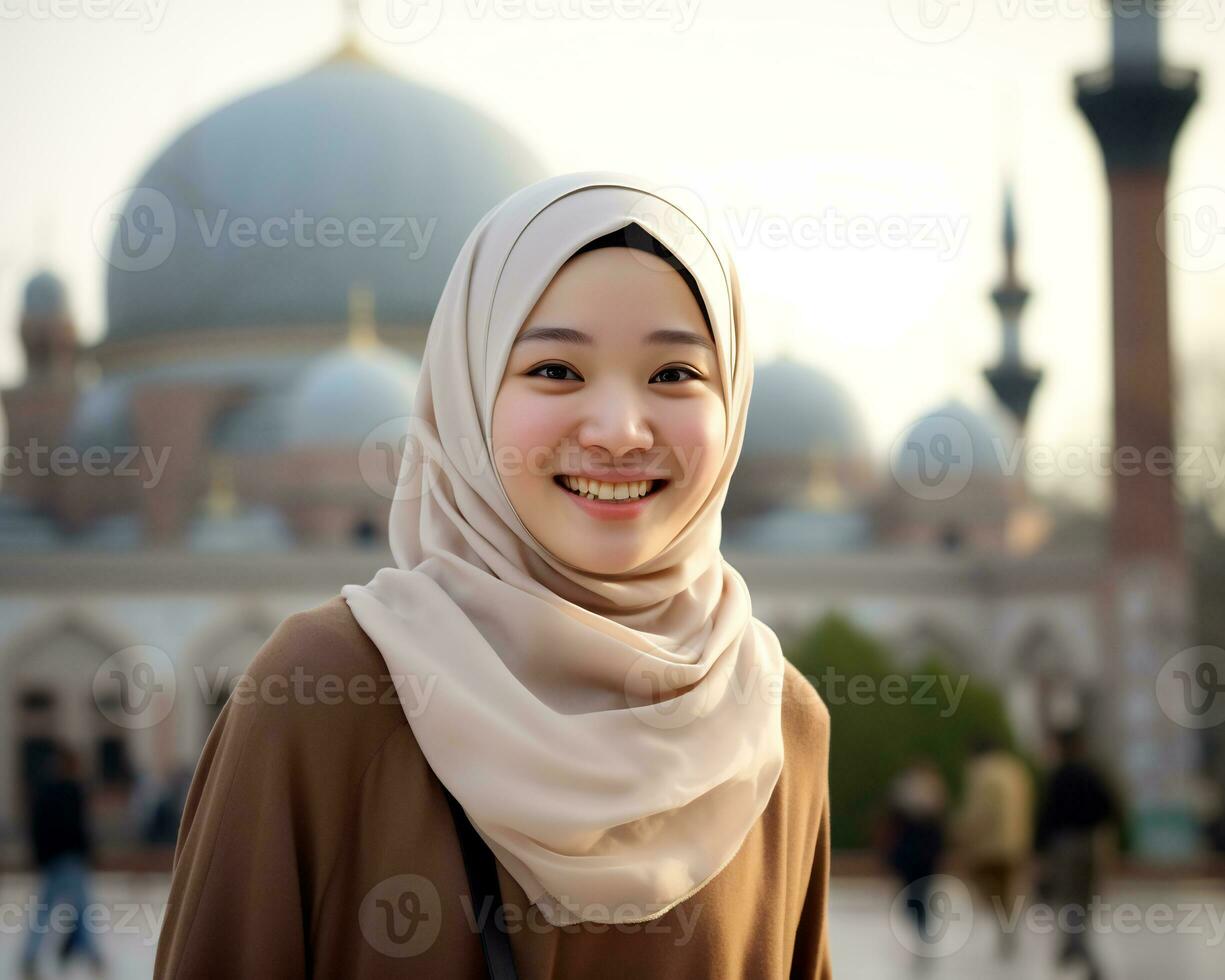 AI Generative Beautiful asian muslim girl wearing hijab photo