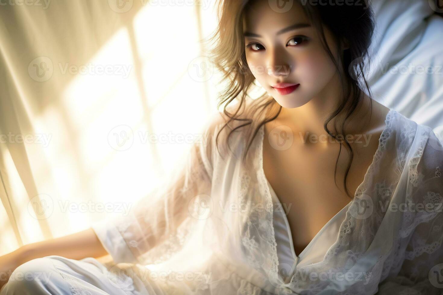 asian girl exuding her natural beauty in the early morning AI Generative photo