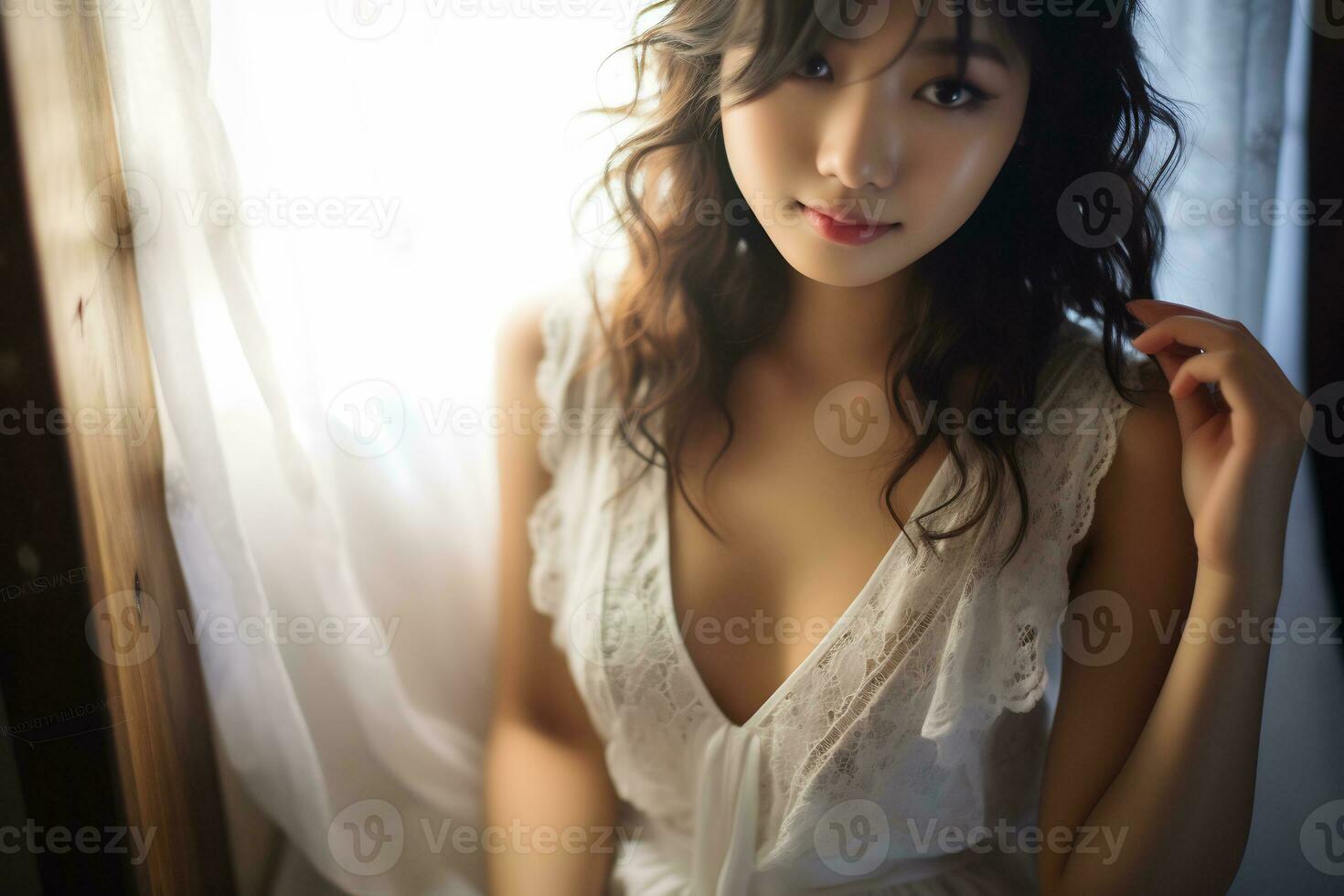 asian girl exuding her natural beauty in the early morning AI Generative photo