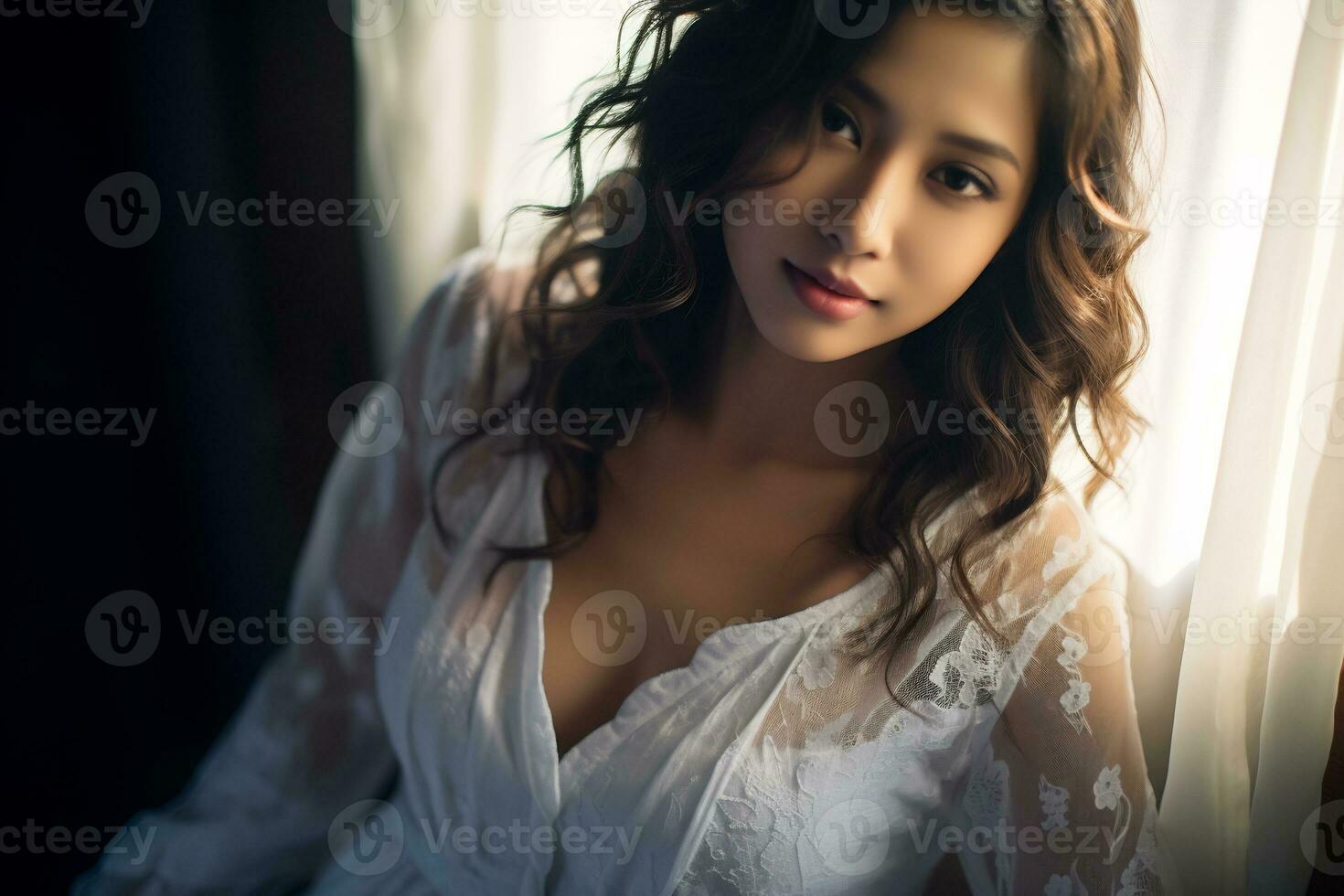 asian girl exuding her natural beauty in the early morning AI Generative photo