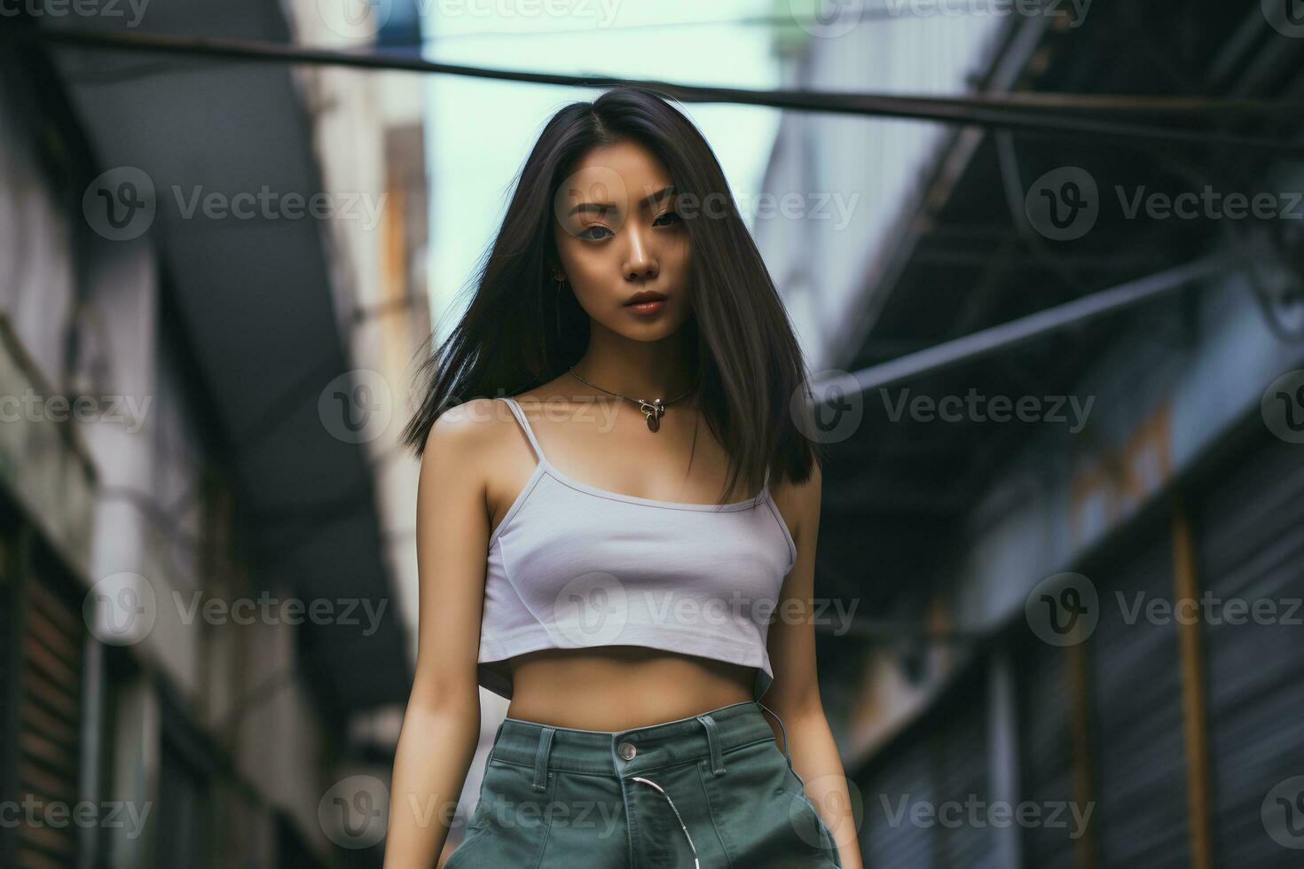 Beautiful asian girl on trandy casual outfit AI Generative photo