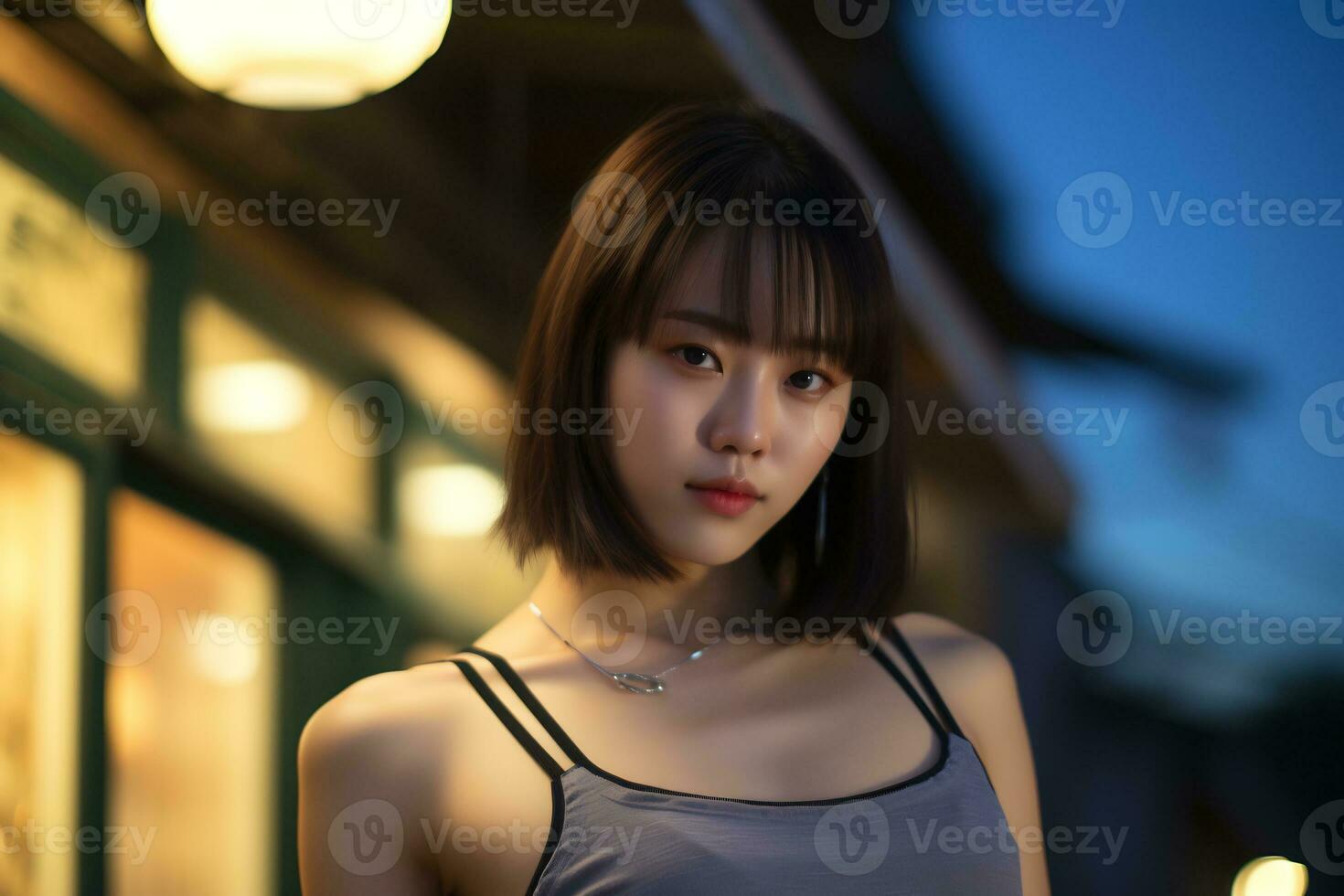 Beautiful asian girl on trandy casual outfit AI Generative photo