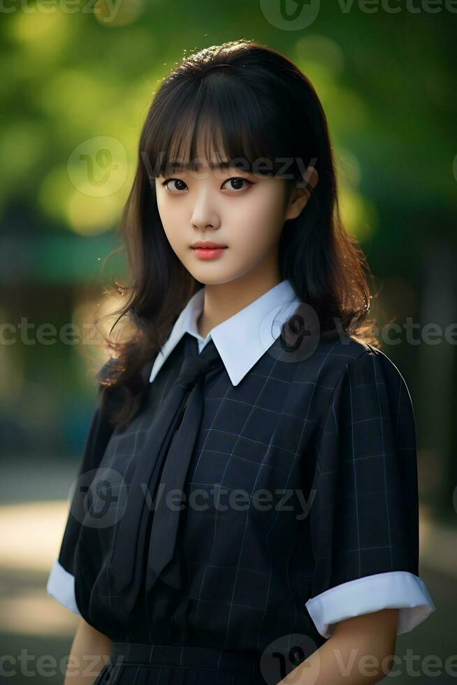 Beautiful asian school girl with delicate face AI Generative photo