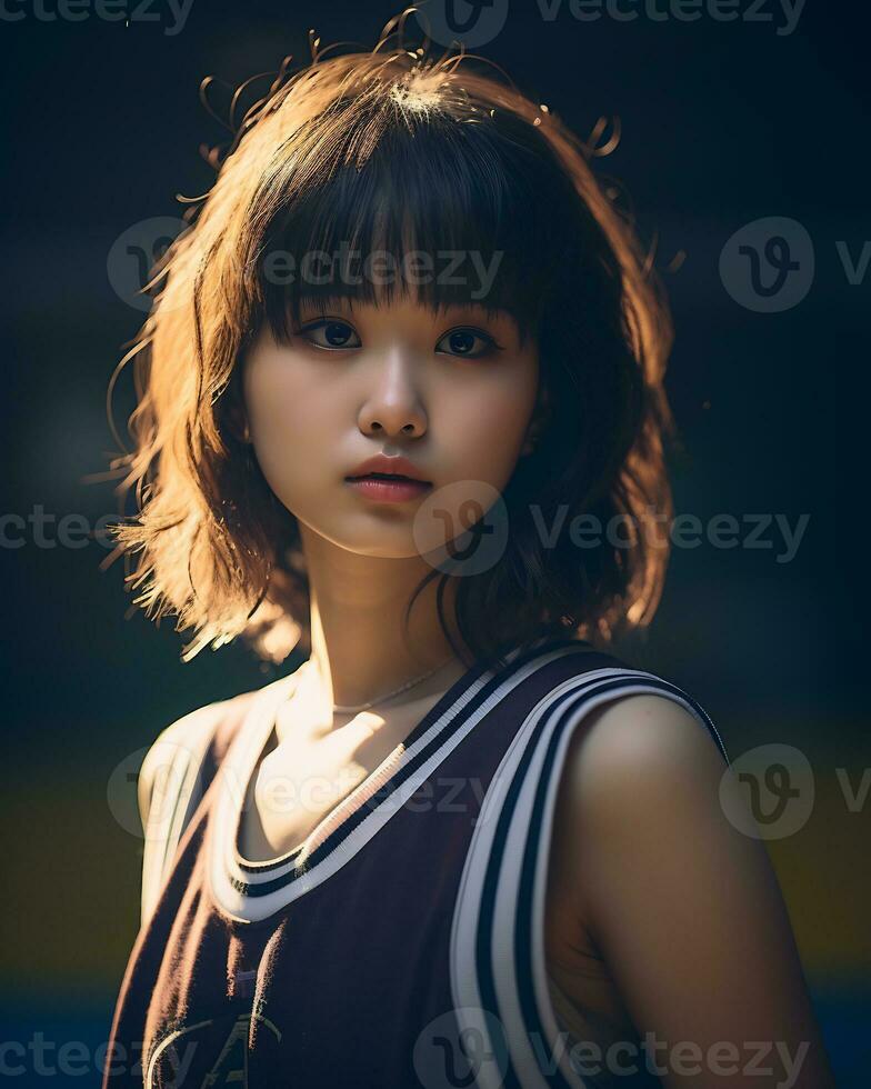 Beautiful basketball player with short hair and blunt bang AI Generative photo