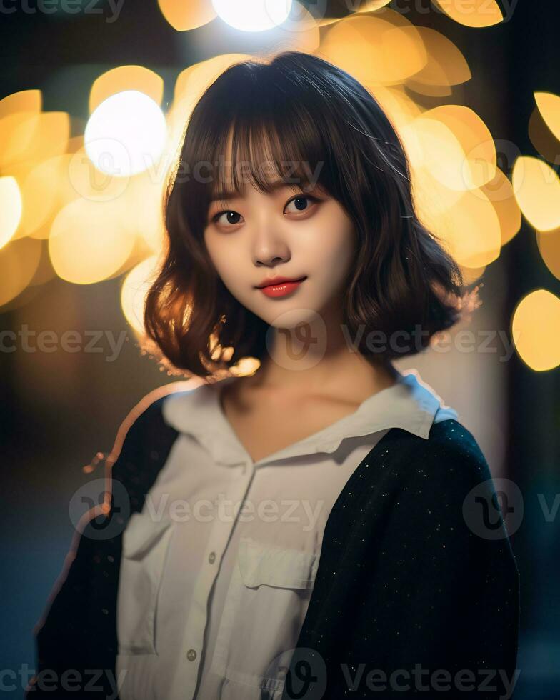 Beautiful asian girl in fashionable outfit AI Generative photo