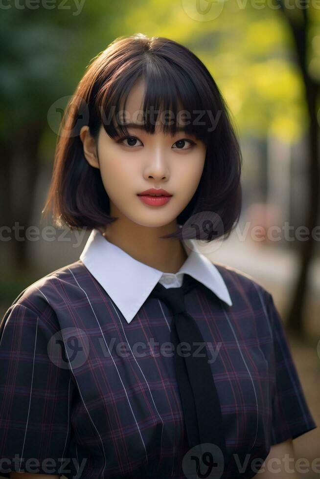 Beautiful asian school girl with delicate face AI Generative photo