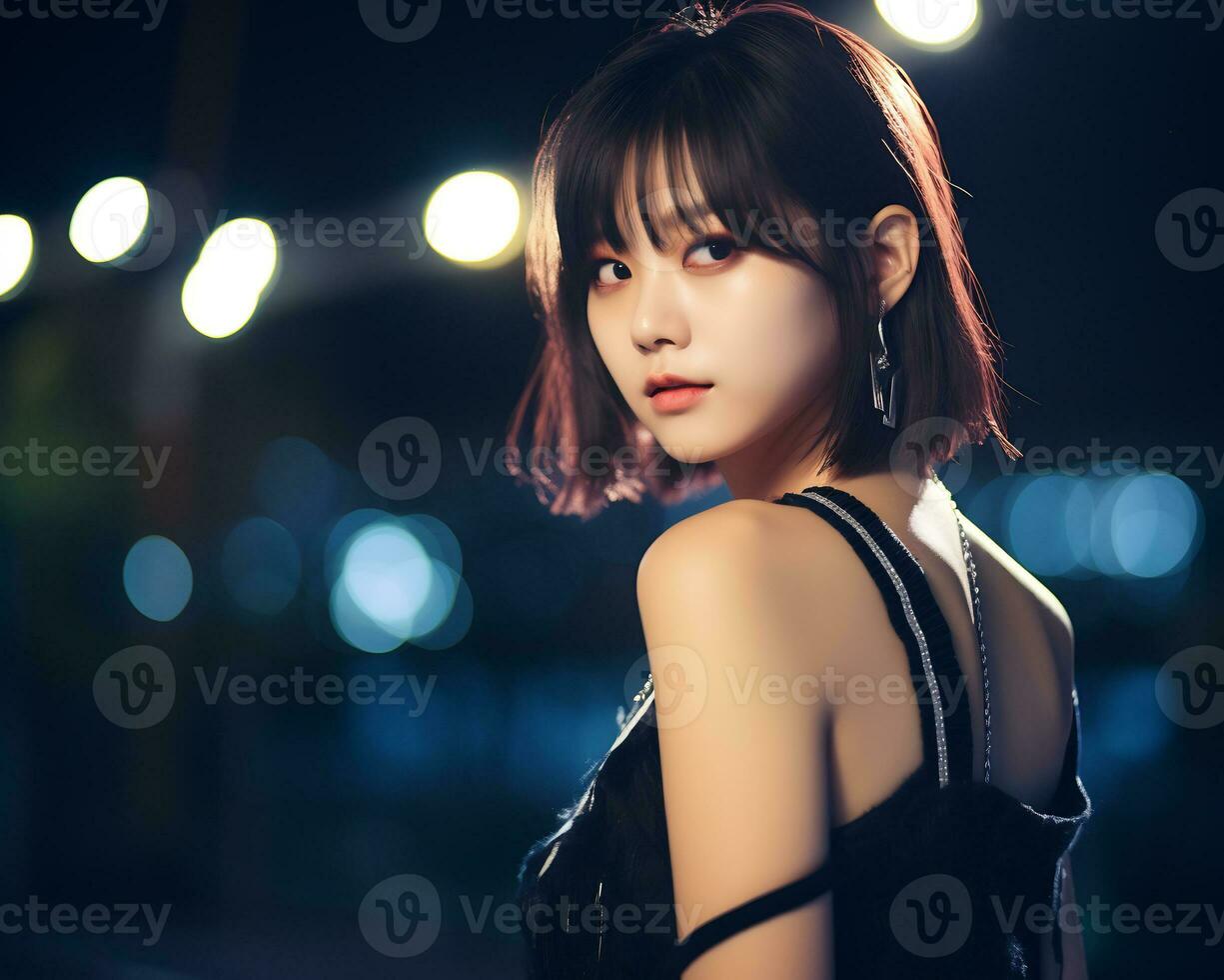 Beautiful asian girl in fashionable outfit AI Generative photo