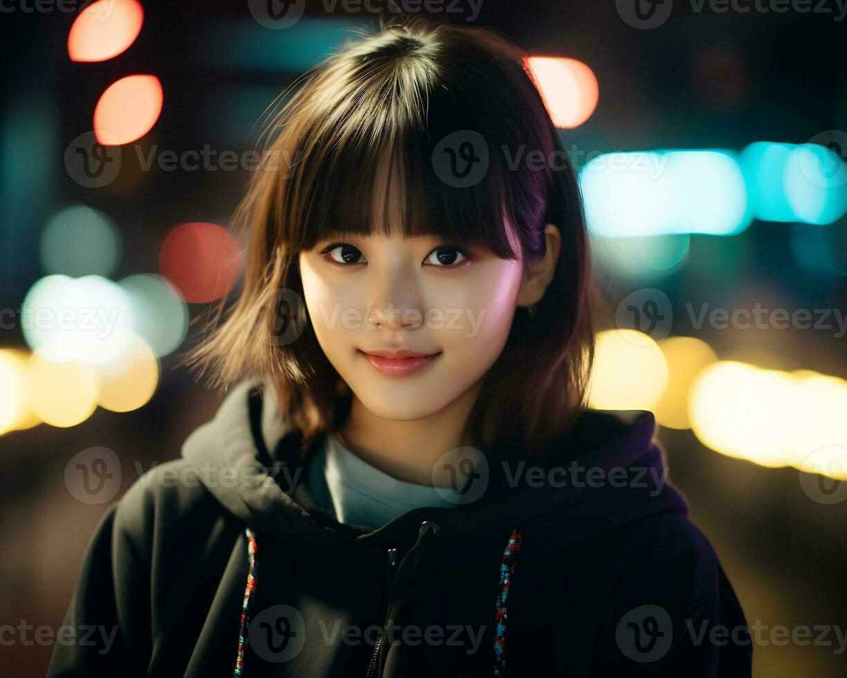Beautiful asian girl in fashionable outfit AI Generative photo