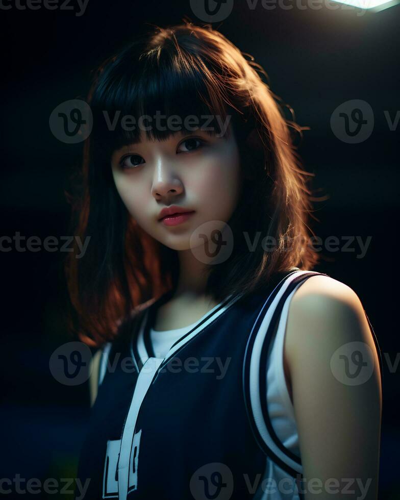 Beautiful basketball player with short hair and blunt bang AI Generative photo