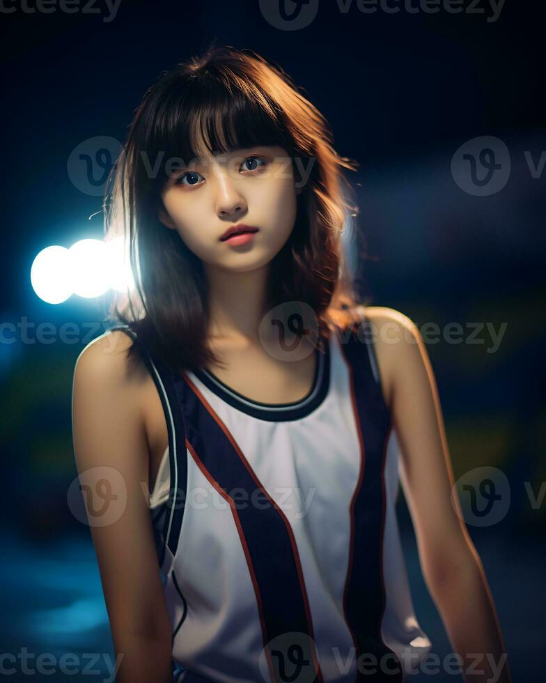 Beautiful basketball player with short hair and blunt bang AI Generative photo