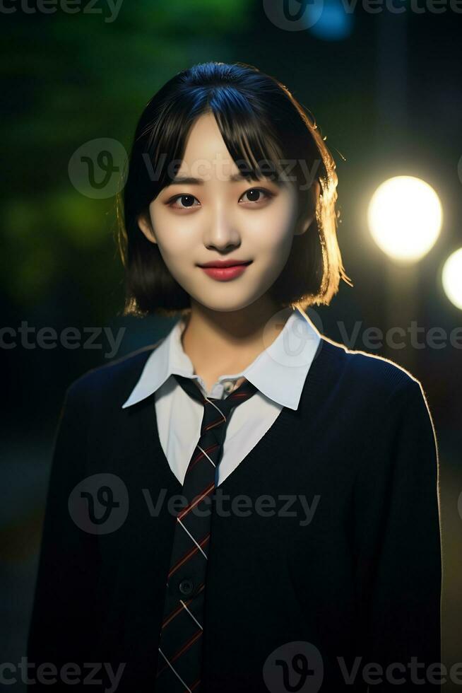 Beautiful asian school girl with delicate face AI Generative photo