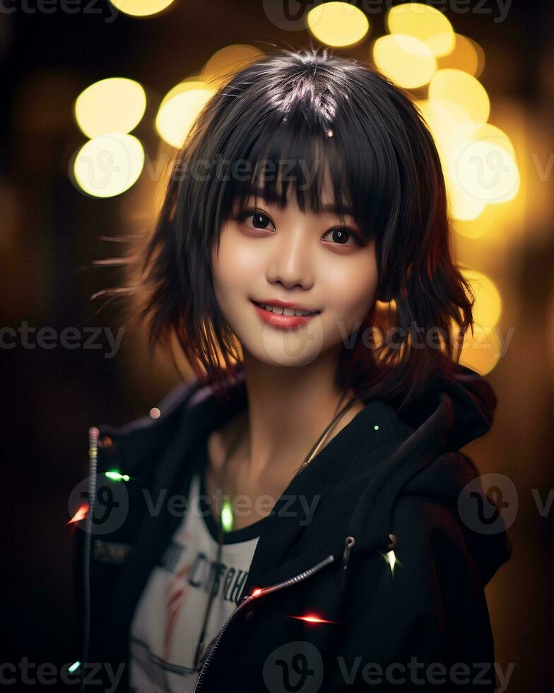 Beautiful asian girl in fashionable outfit AI Generative photo