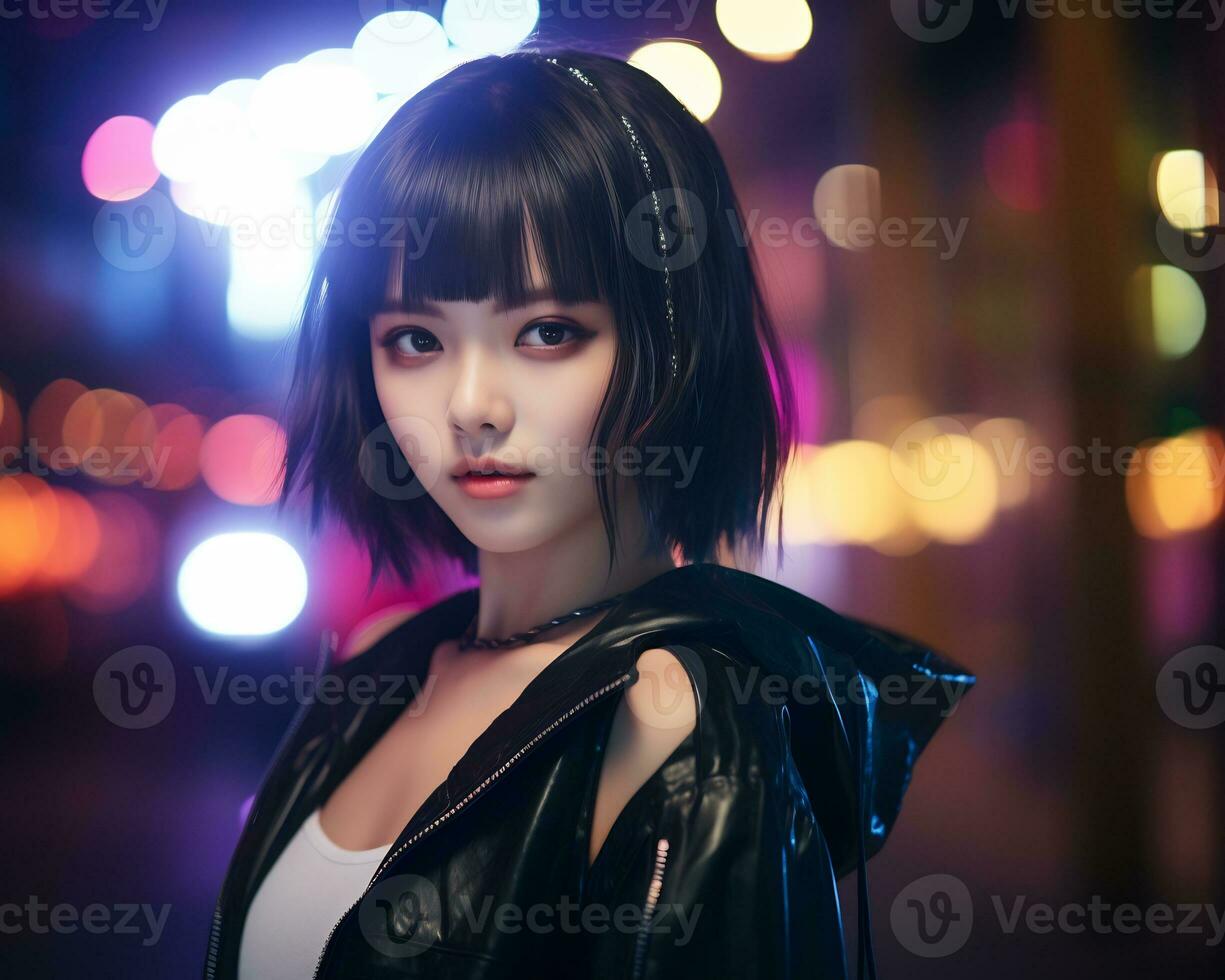 Beautiful asian girl in fashionable outfit AI Generative photo