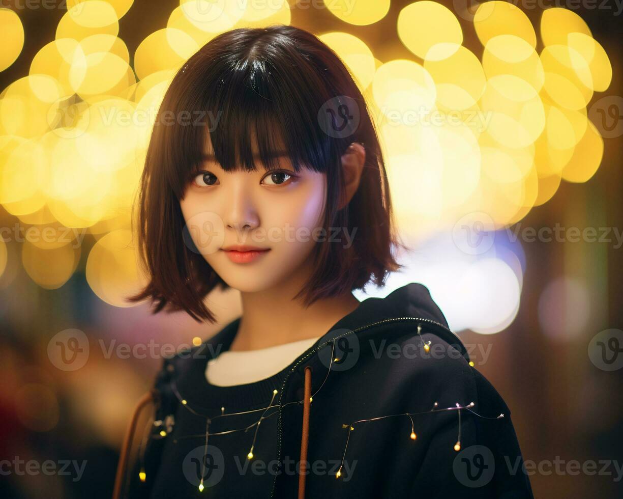 Beautiful asian girl in fashionable outfit AI Generative photo