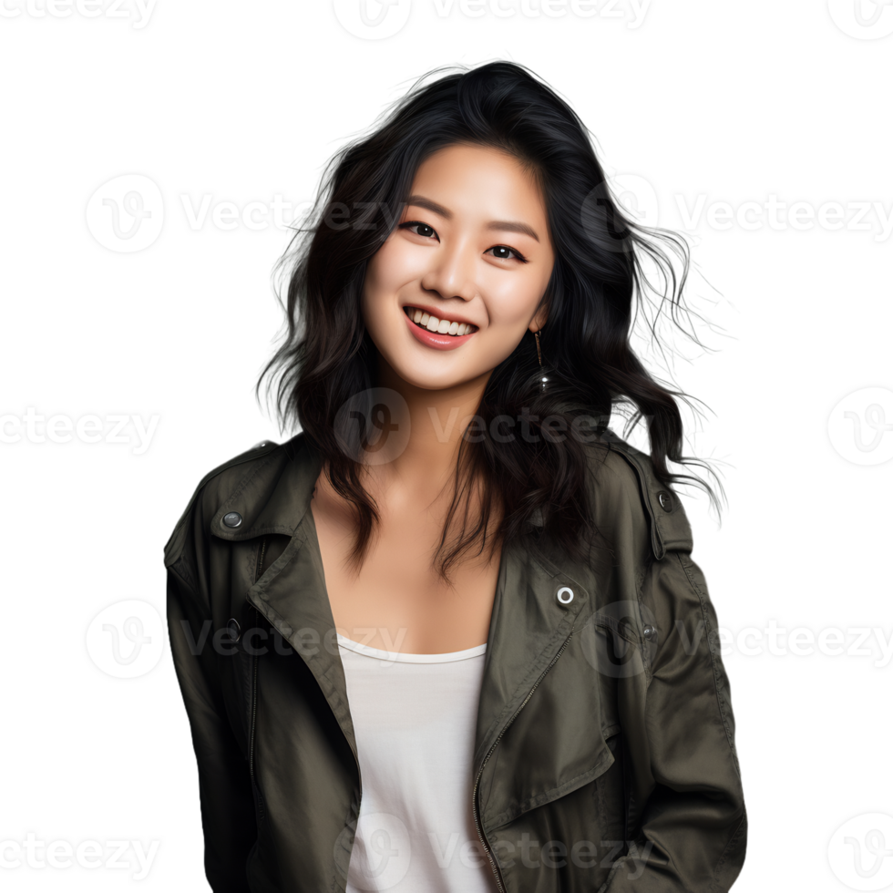 AI Generative Asian model in casual outfit radiating a warm smile transparent background png